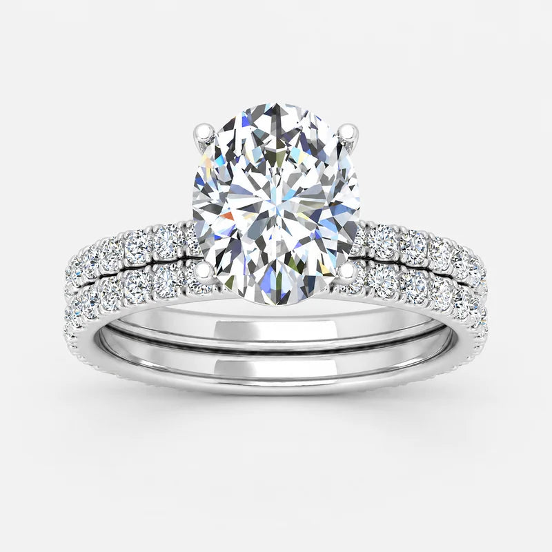IGI Certified Oval Cut Solitaire Engagement Ring with a Matching Pavé Wedding Band Bridal Set in Platinum & Gold