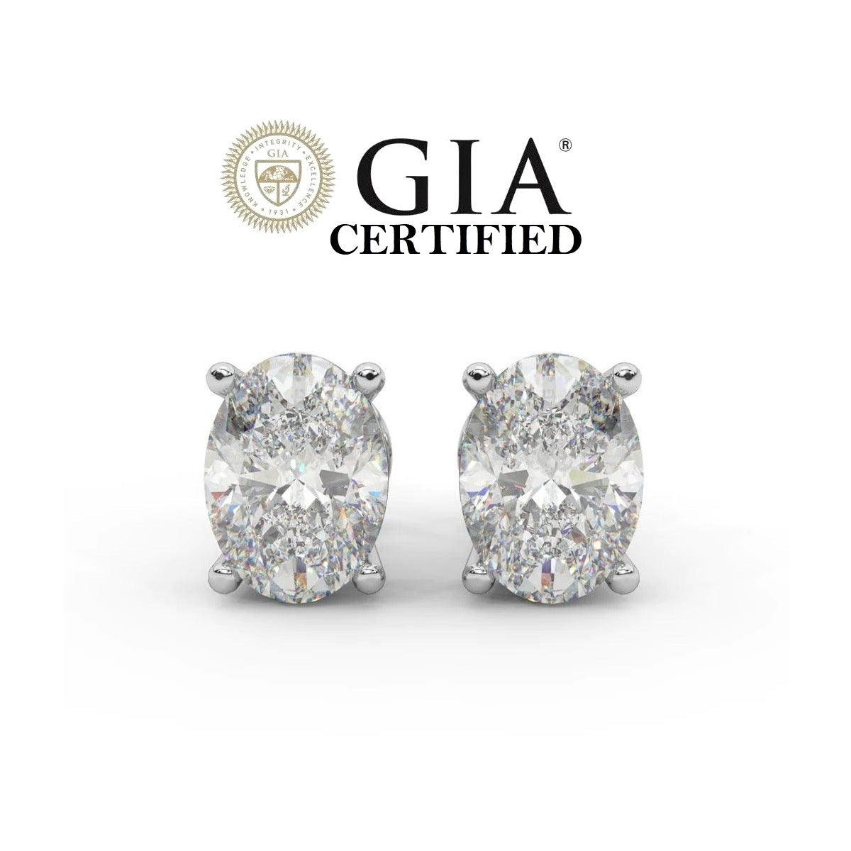 GIA Certified 2.00Ct Oval Diamonds Stud Earring In Platinum