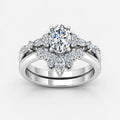 IGI Certified Oval Cut & Marquise Diamond Engagement Ring with a Matching Pavé Wedding Bridal Set in Platinum & Gold