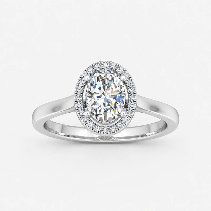 IGI Certified Oval Cut Diamond Halo Set Engagement Ring in Platinum & Gold