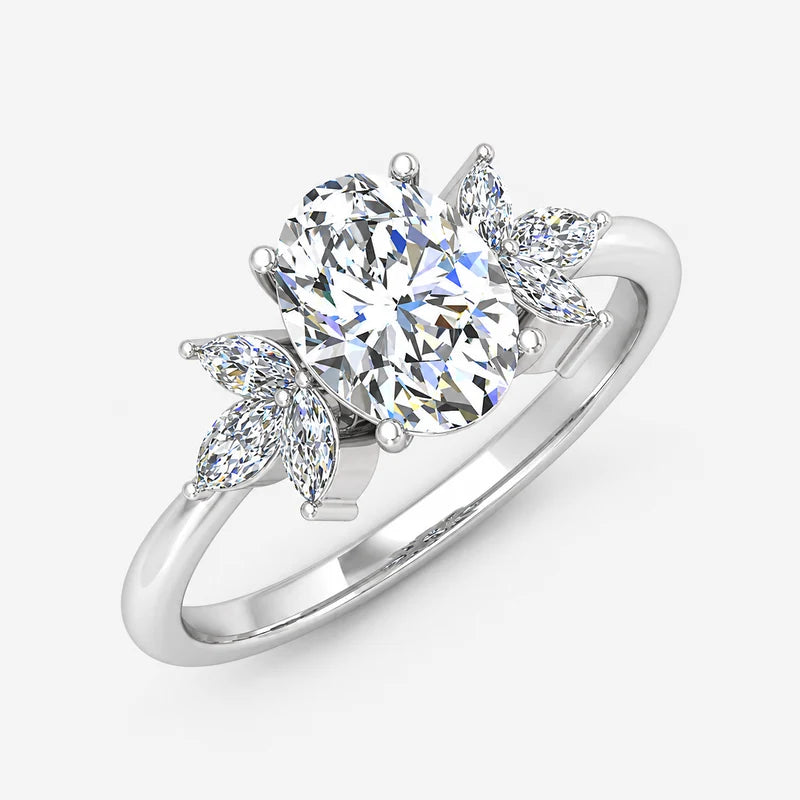 IGI Certified Oval-Cut & Marquise Diamond Engagement Ring in Platinum & Gold