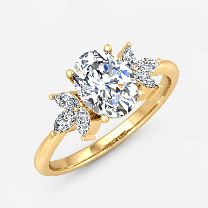 IGI Certified Oval-Cut & Marquise Diamond Engagement Ring in Platinum & Gold