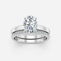 Oval Cut Solitaire Engagement Ring with a Matching Pavé Wedding Band Bridal Set in Platinum & Gold