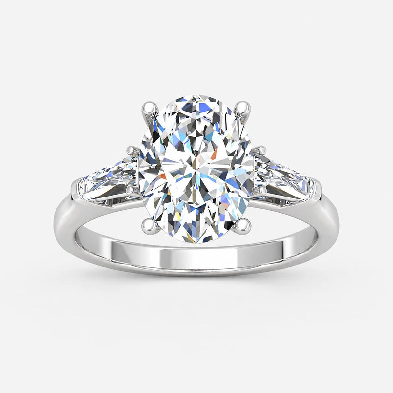 IGI Certified Oval-Cut Diamond Three-Stone Engagement Ring with Tapered Baguettes in Platinum & Gold
