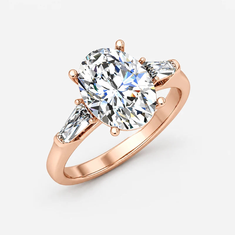 IGI Certified Oval-Cut Diamond Three-Stone Engagement Ring with Tapered Baguettes in Platinum & Gold
