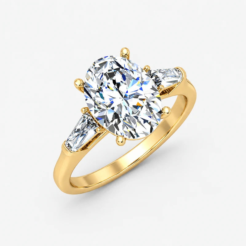 IGI Certified Oval-Cut Diamond Three-Stone Engagement Ring with Tapered Baguettes in Platinum & Gold