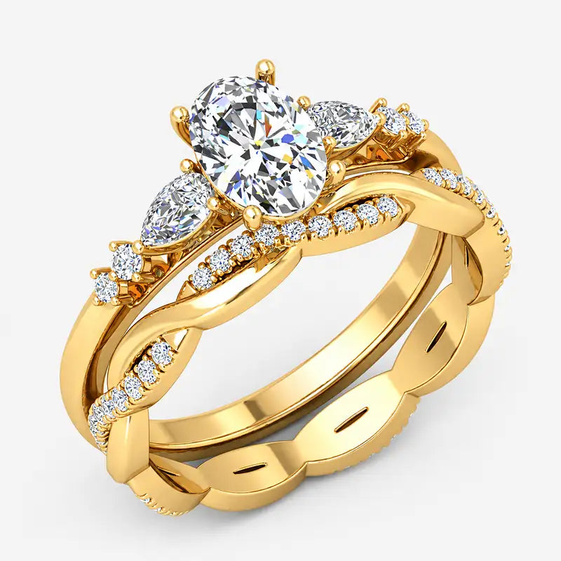 IGI Certified Twisted Engagement Ring and Matching Twisted Wedding Band Bridal Set in Platinum & Gold