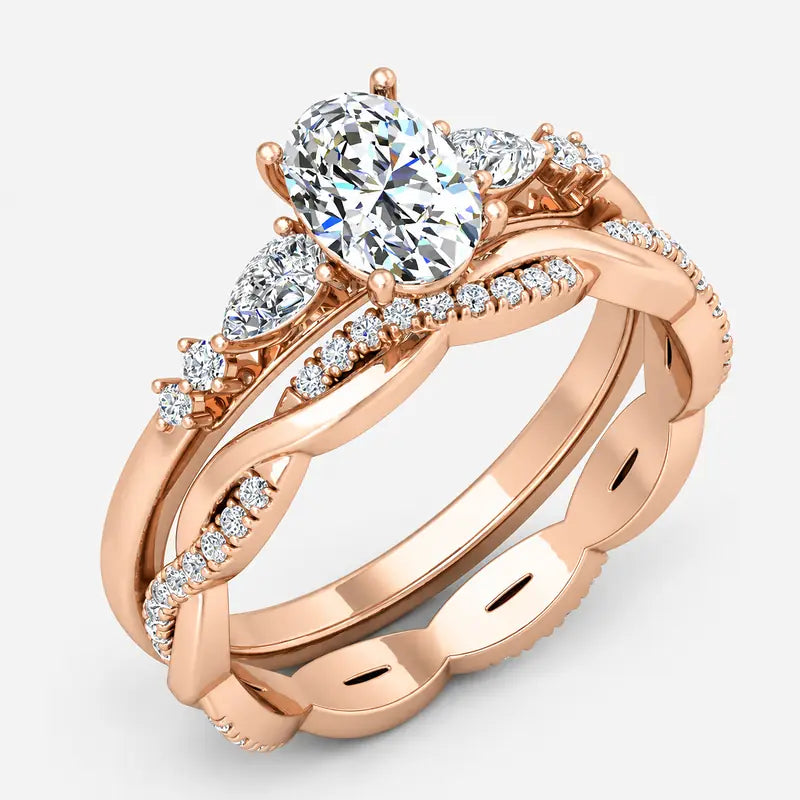 IGI Certified Twisted Engagement Ring and Matching Twisted Wedding Band Bridal Set in Platinum & Gold