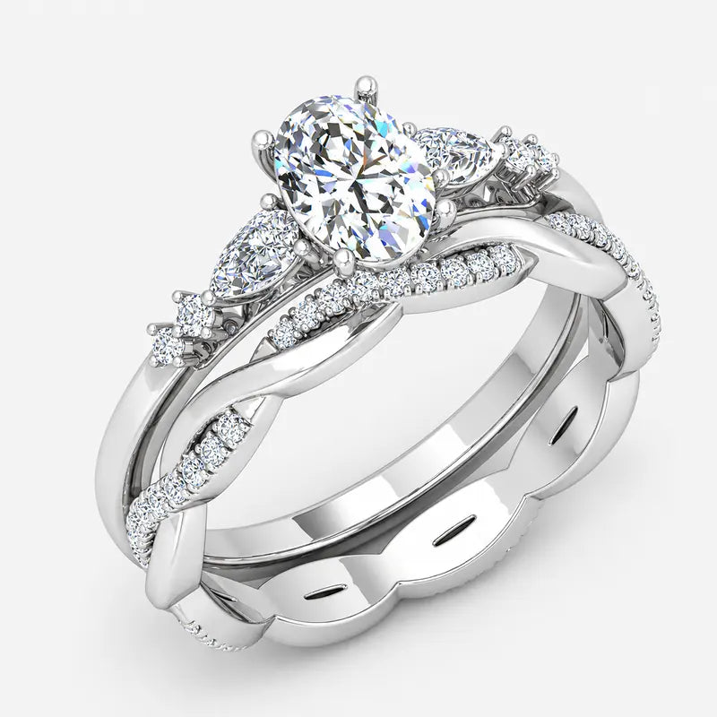 IGI Certified Twisted Engagement Ring and Matching Twisted Wedding Band Bridal Set in Platinum & Gold