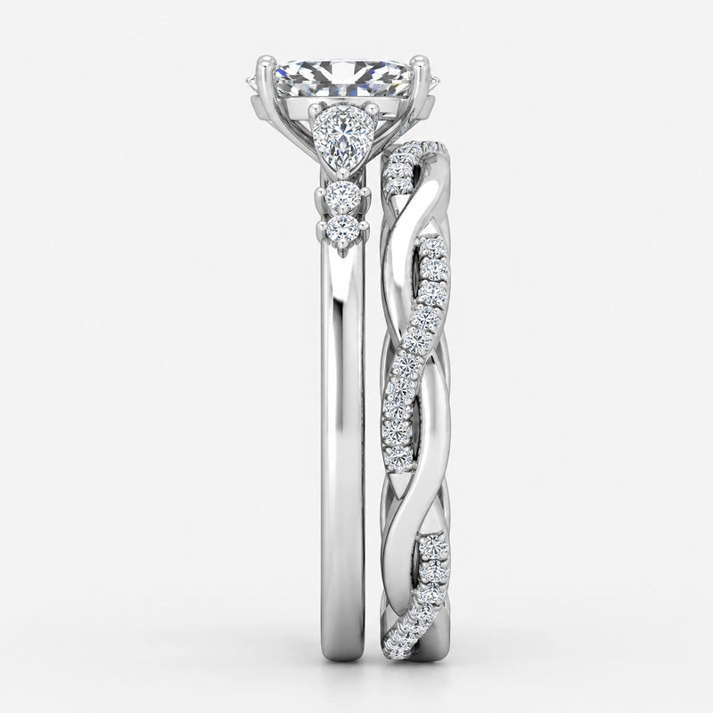 IGI Certified Twisted Engagement Ring and Matching Twisted Wedding Band Bridal Set in Platinum & Gold