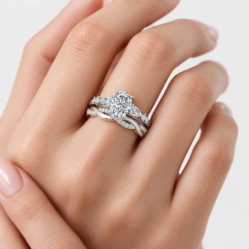 IGI Certified Twisted Engagement Ring and Matching Twisted Wedding Band Bridal Set in Platinum & Gold