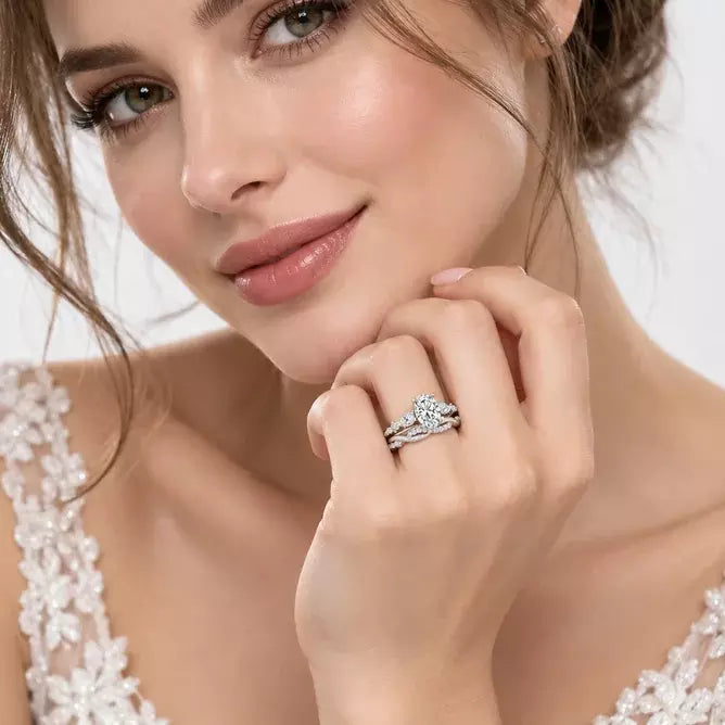 IGI Certified Twisted Engagement Ring and Matching Twisted Wedding Band Bridal Set in Platinum & Gold