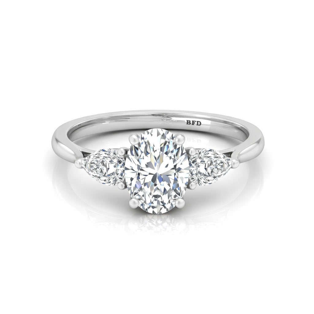 3.00Carat D/VS Lab Grown Oval & Pear Shape Diamond Trilogy Ring In Platinum