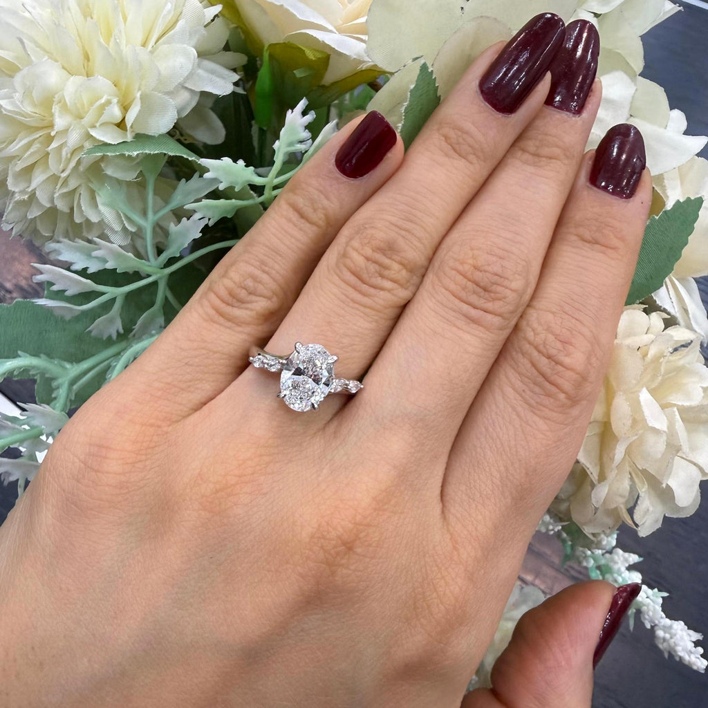 IGI 2.00ct D/VVS Oval & Side Lab Diamond Engagement Ring In Platinum