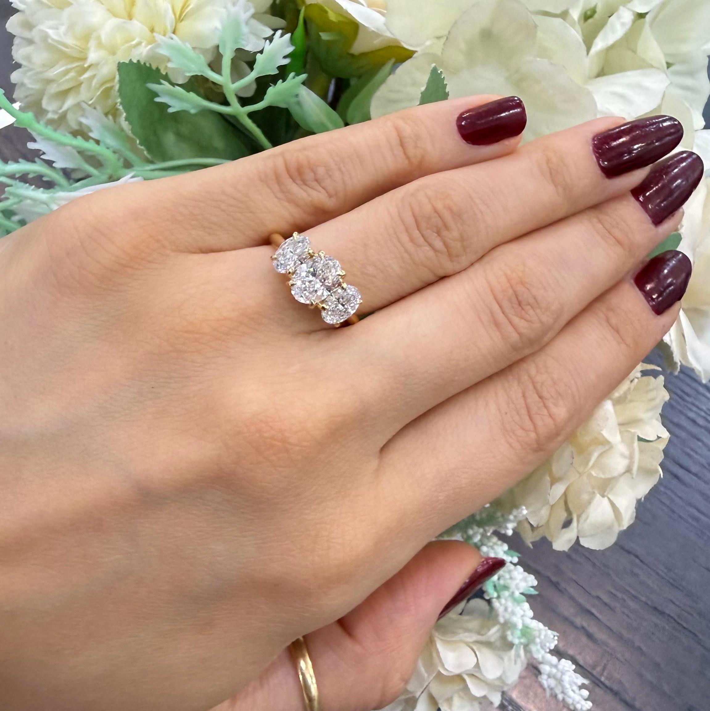 IGI 2.10ct D/VS Oval Lab Diamond Three-Stone Ring In 18k Yellow Gold