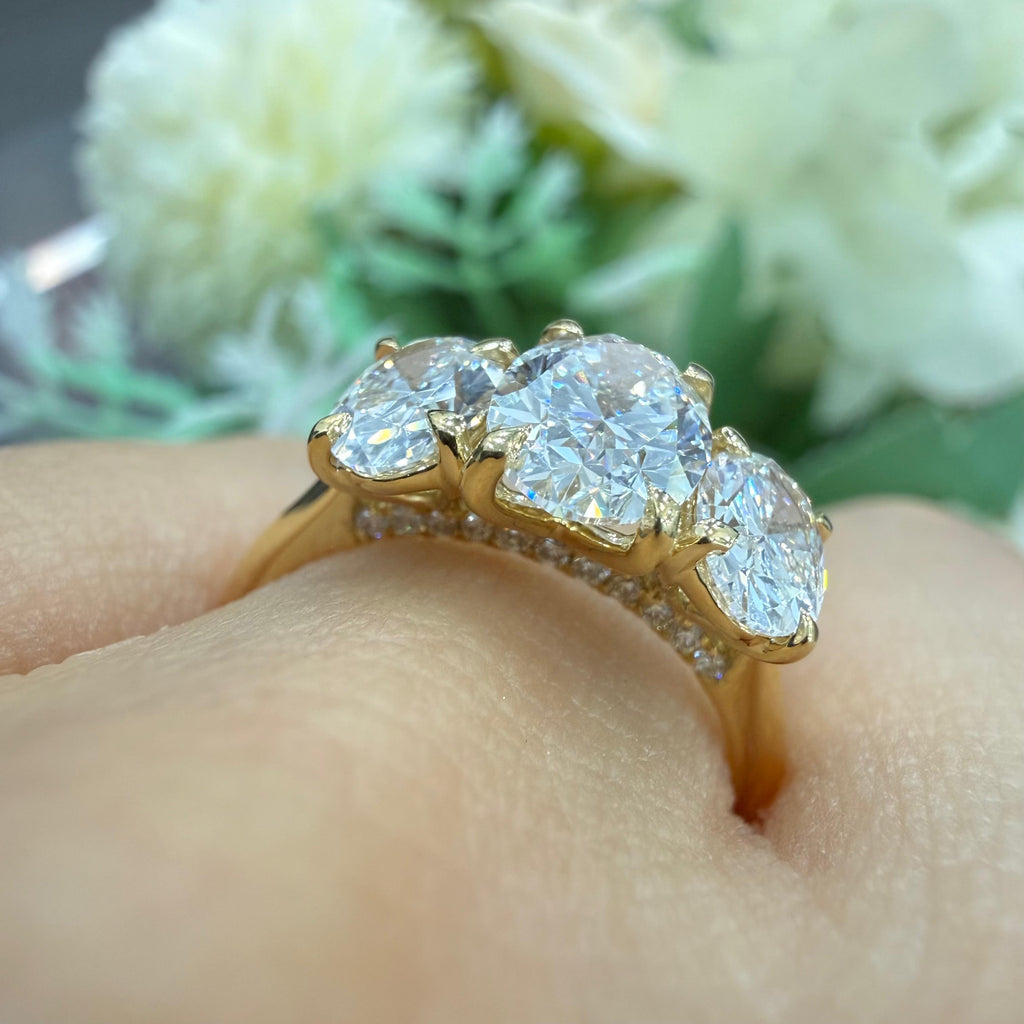 IGI 2.10ct D/VS Oval Lab Diamond Three-Stone Ring In 18k Yellow Gold