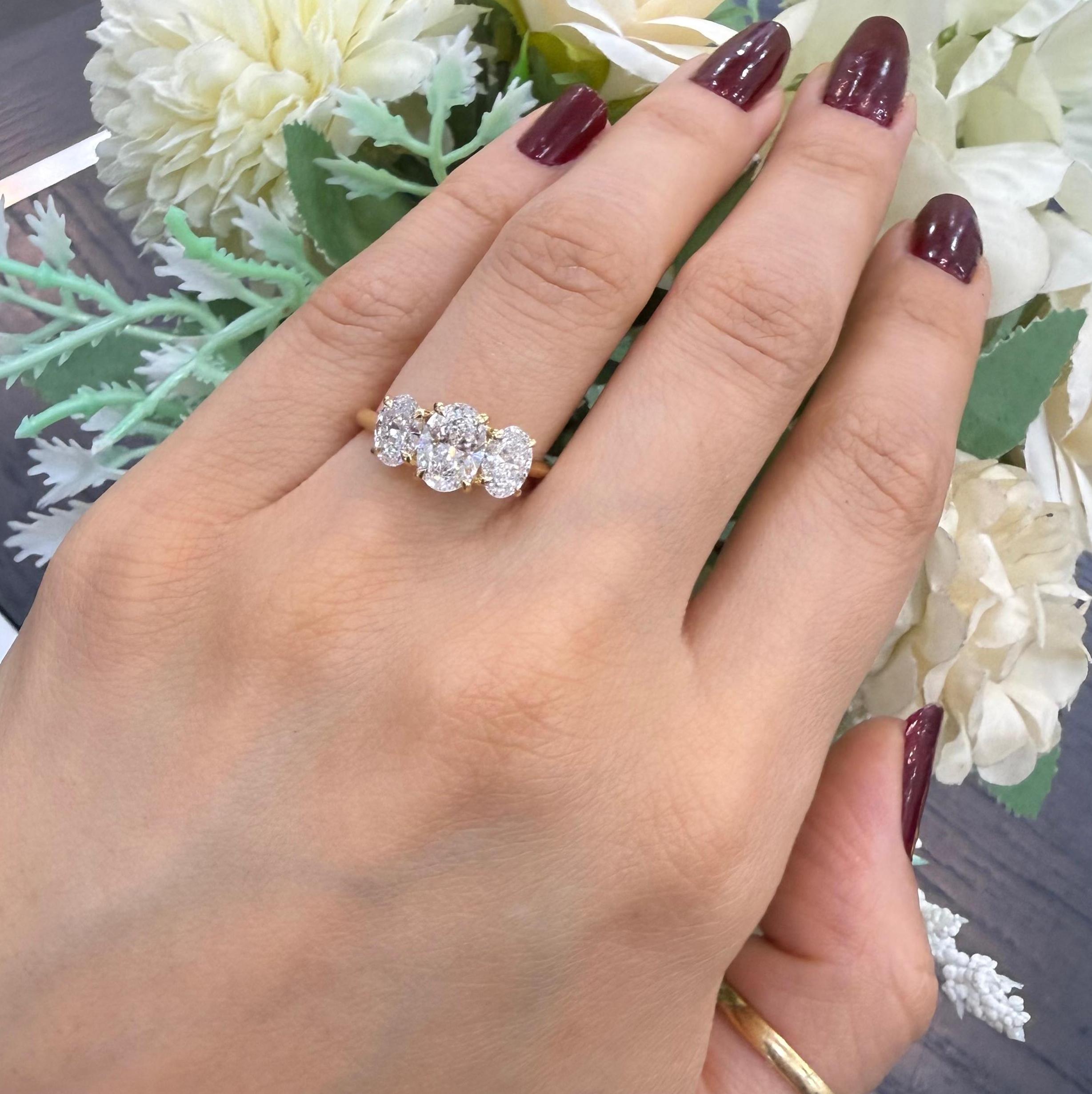 IGI 2.10ct D/VS Oval Lab Diamond Three-Stone Ring In 18k Yellow Gold