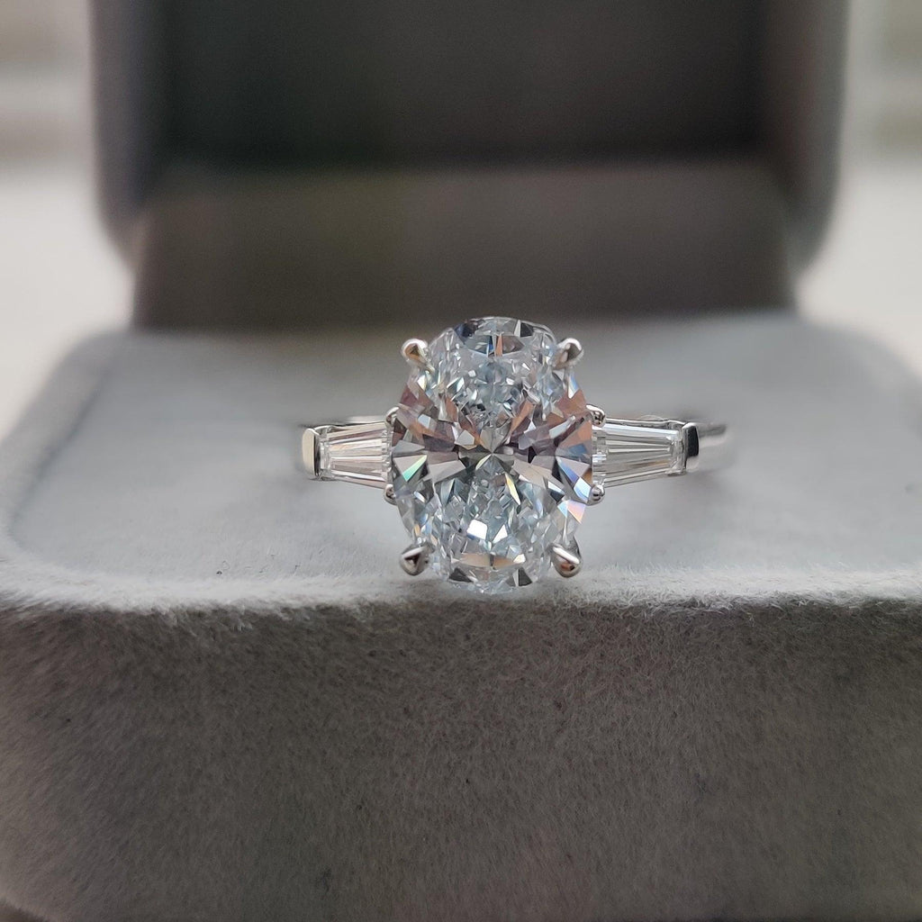 IGI Certified Diamond Oval Cut Trilogy Engagement Ring 1.50-4.50CT