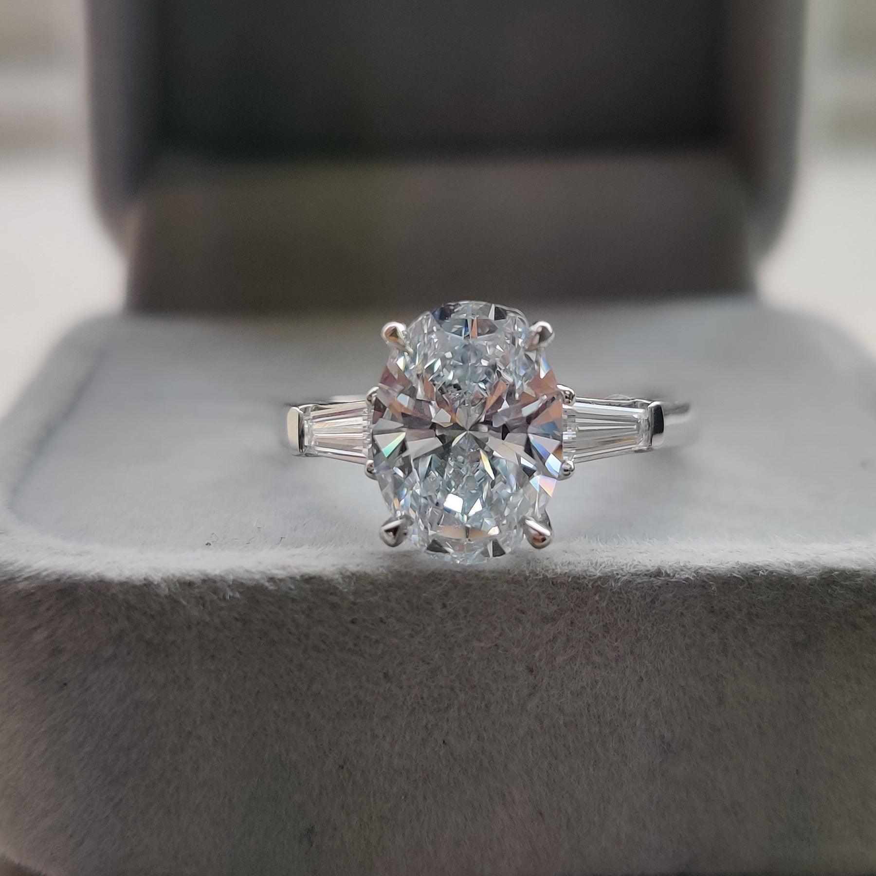 IGI Certified Diamond Oval Cut Trilogy Engagement Ring 1.50-4.50CT