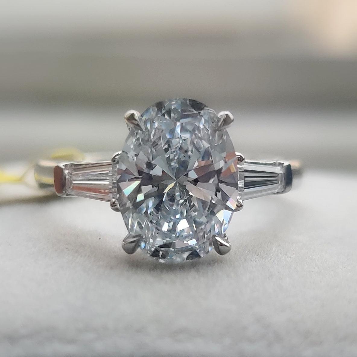 IGI Certified Diamond Oval Cut Trilogy Engagement Ring 1.50-4.50CT