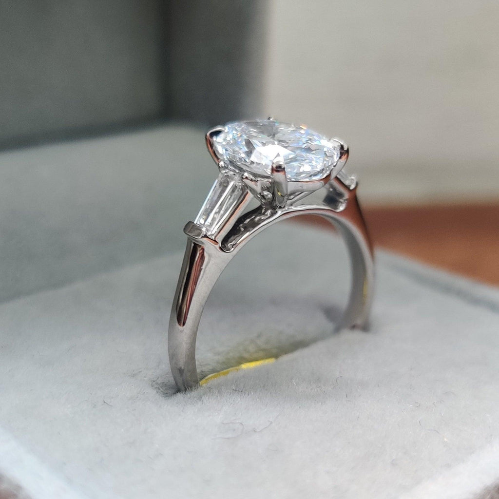 IGI Certified Diamond Oval Cut Trilogy Engagement Ring 1.50-4.50CT