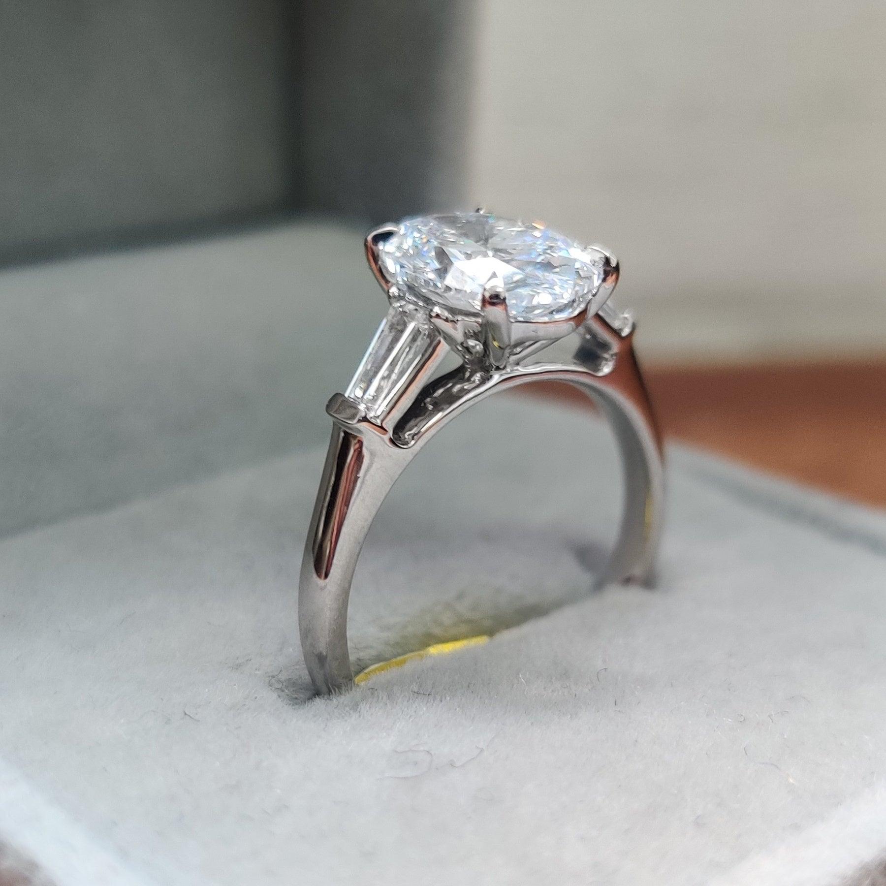 IGI Certified Diamond Oval Cut Trilogy Engagement Ring 1.50-4.50CT