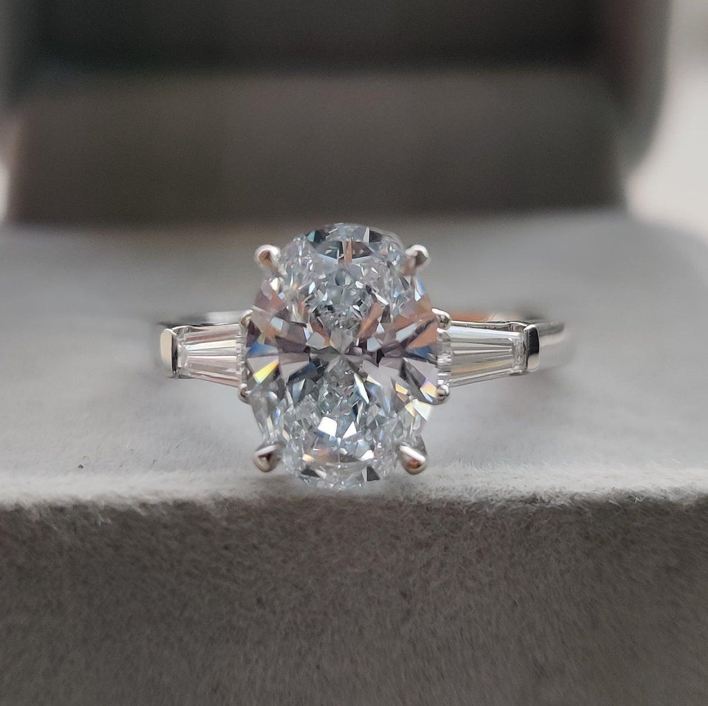 IGI Certified Diamond Oval Cut Trilogy Engagement Ring 1.50-4.50CT