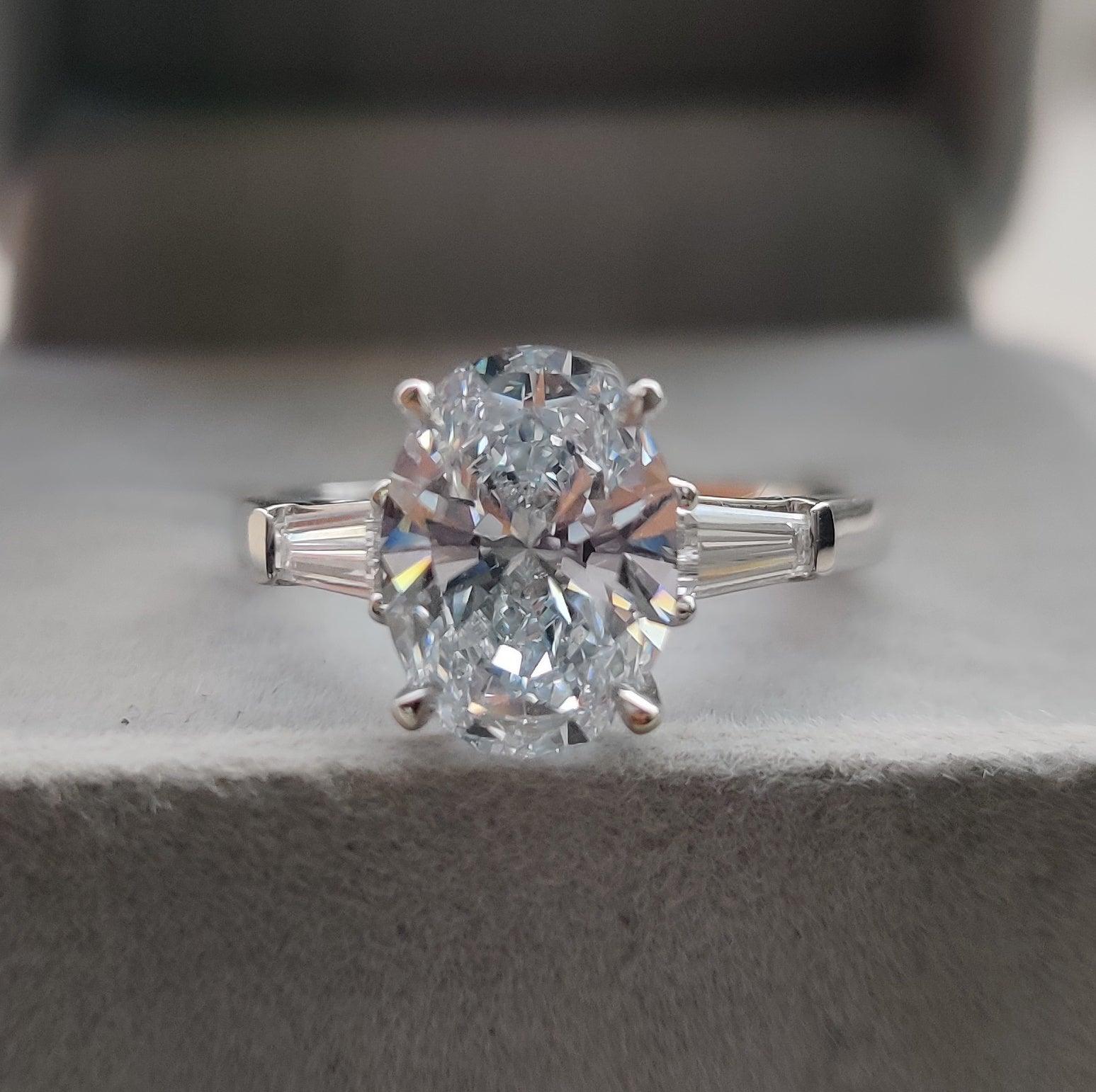 IGI Certified Diamond Oval Cut Trilogy Engagement Ring 1.50-4.50CT