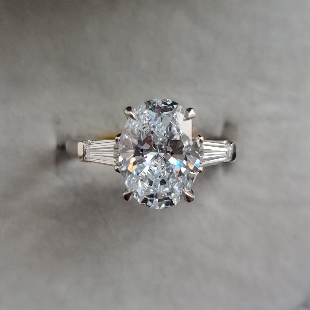 IGI Certified Diamond Oval Cut Trilogy Engagement Ring 1.50-4.50CT