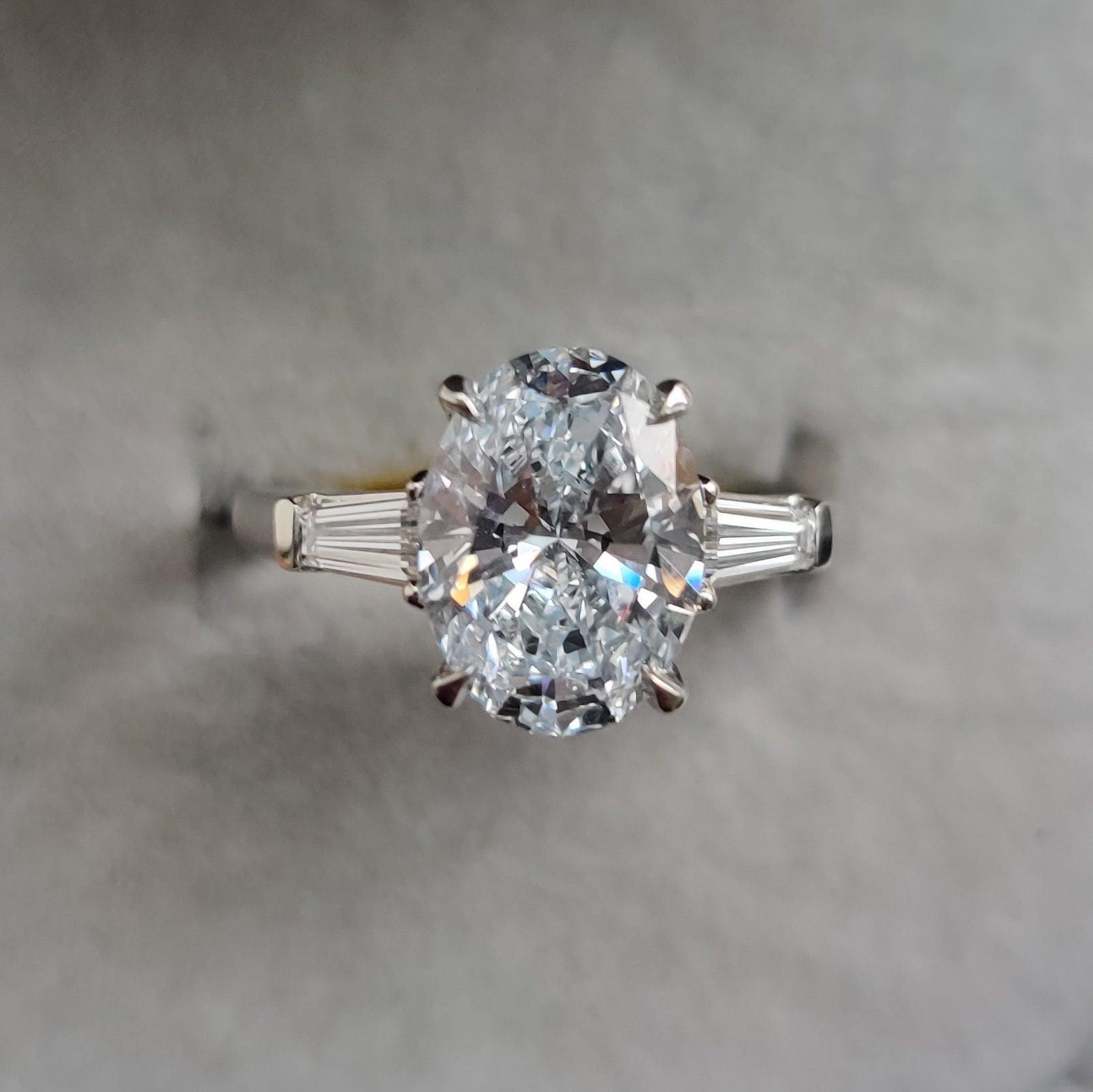IGI Certified Diamond Oval Cut Trilogy Engagement Ring 1.50-4.50CT