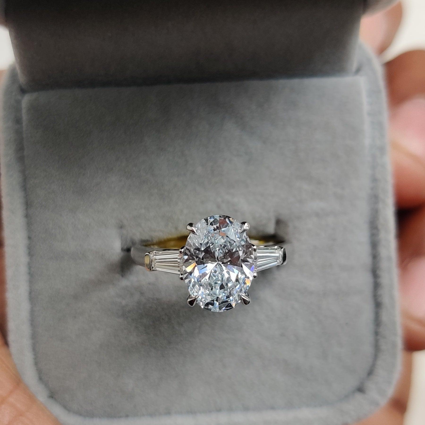 IGI Certified Diamond Oval Cut Trilogy Engagement Ring 1.50-4.50CT