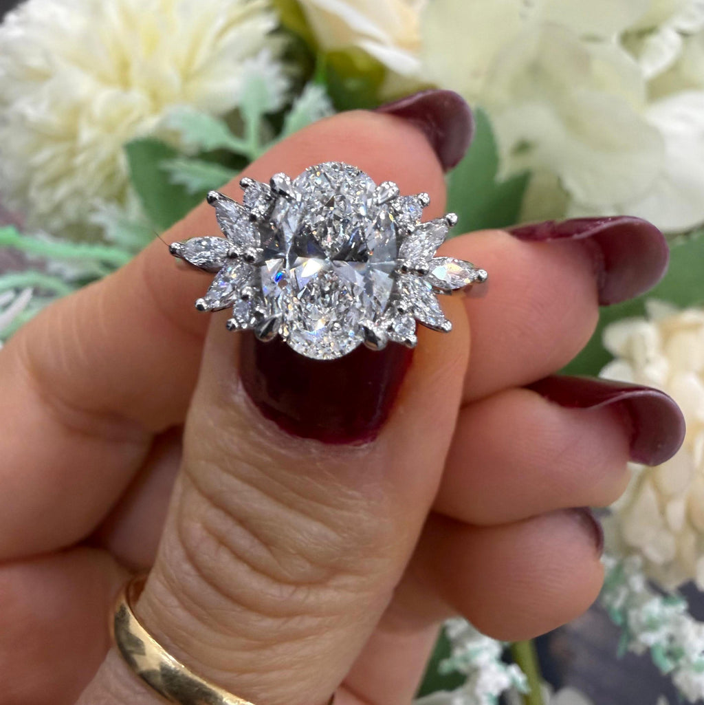IGI 2.00ct E/VVS Oval & Side Marquise Lab Diamond Engagement Ring In Platinum