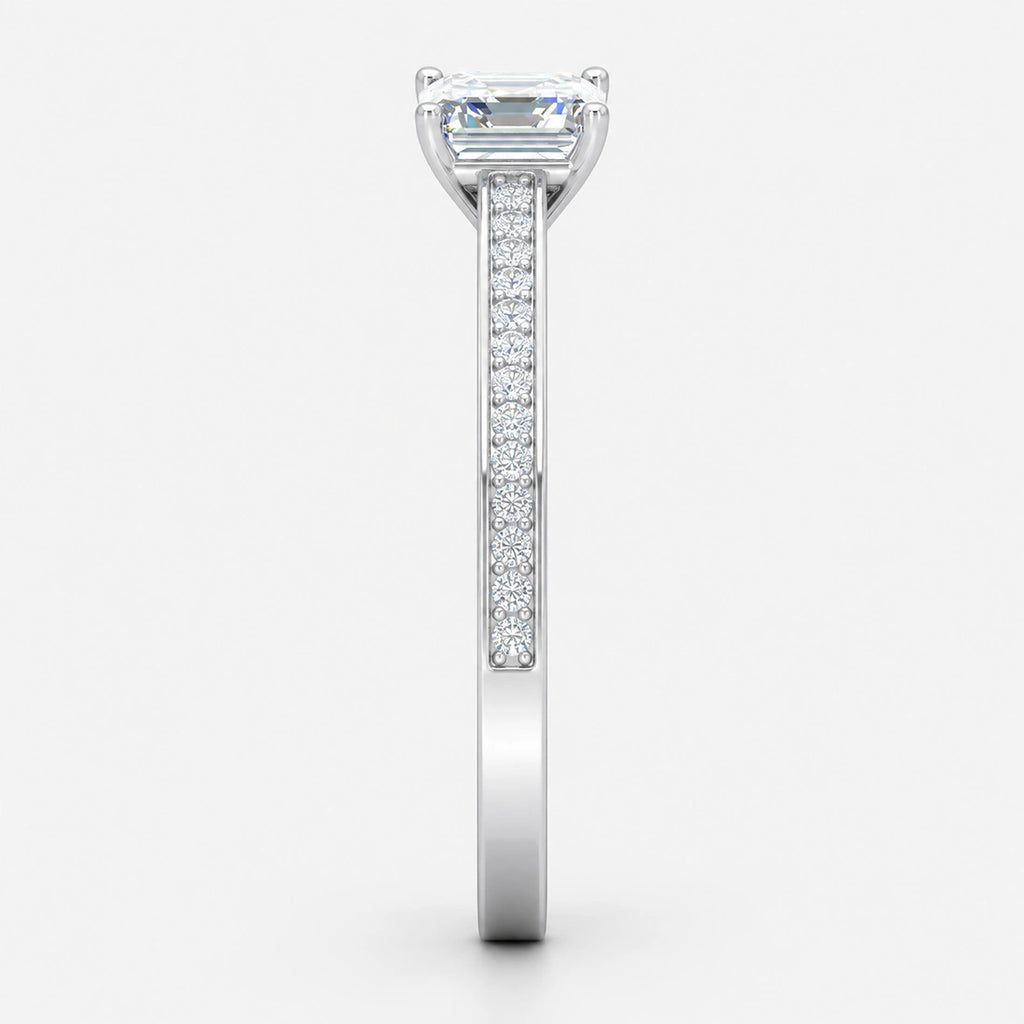 IGI Certified Lab Grown Classic Asscher-Cut Diamond with Round Pavé-Setting Engagement Ring in Gold & Platinum – 1–4Ct