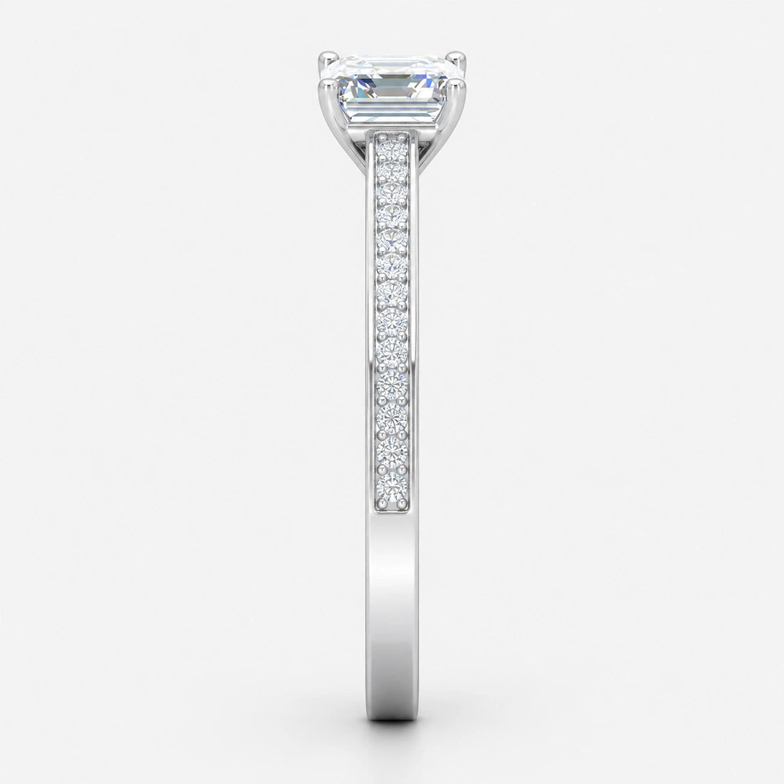 IGI Certified Lab Grown Classic Asscher-Cut Diamond with Round Pavé-Setting Engagement Ring in Gold & Platinum – 1–4Ct