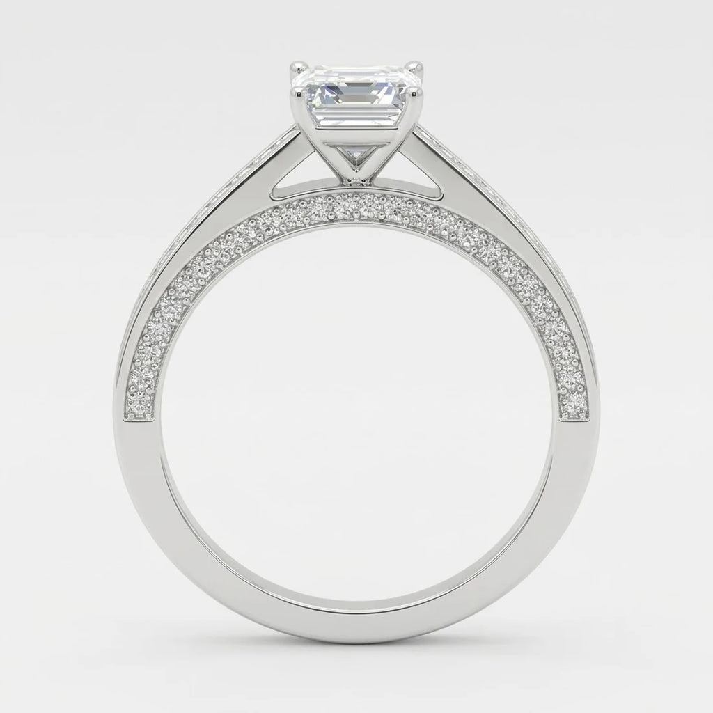 IGI Certified Lab Grown Classic Asscher-Cut Diamond with Round Pavé-Setting Engagement Ring in Gold & Platinum – 1–4Ct