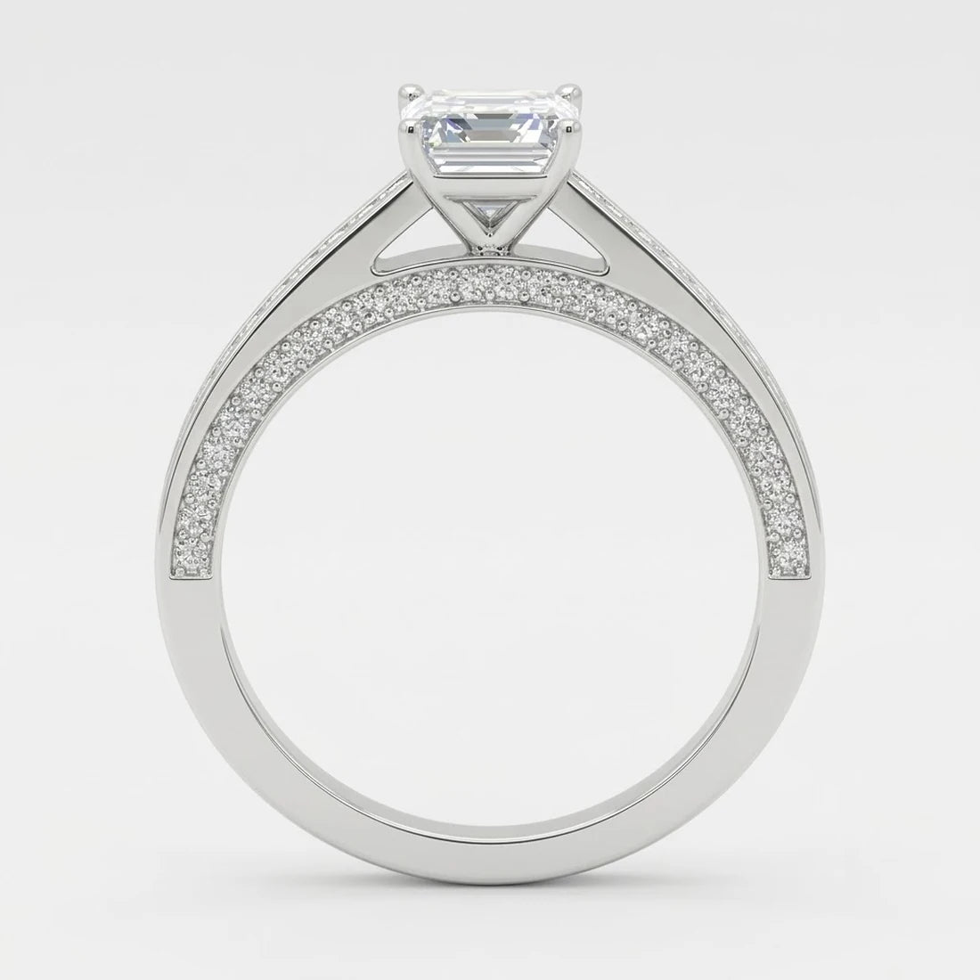 IGI Certified Lab Grown Classic Asscher-Cut Diamond with Round Pavé-Setting Engagement Ring in Gold & Platinum – 1–4Ct