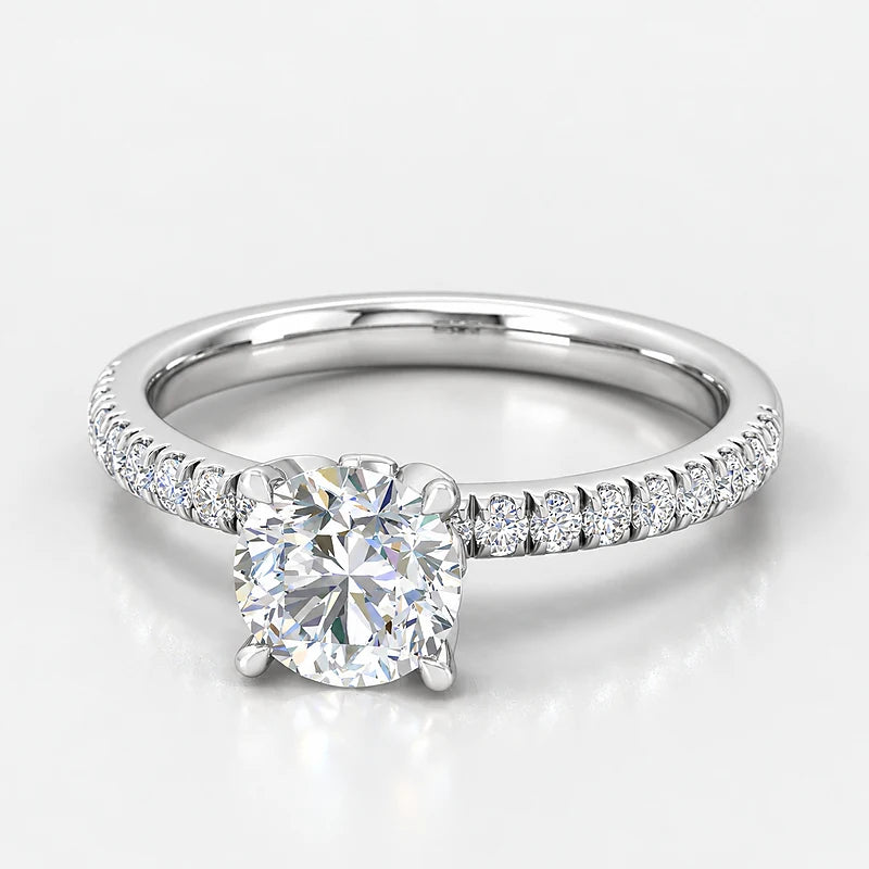 IGI Certified Lab Grown Round Diamond Solitaire Engagement Ring with Side Round Diamonds in Gold & Platinum - 1-5ct