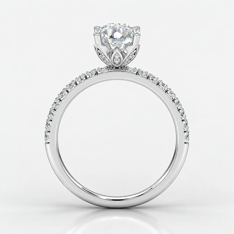 IGI Certified Lab Grown Round Diamond Solitaire Engagement Ring with Side Round Diamonds in Gold & Platinum - 1-5ct