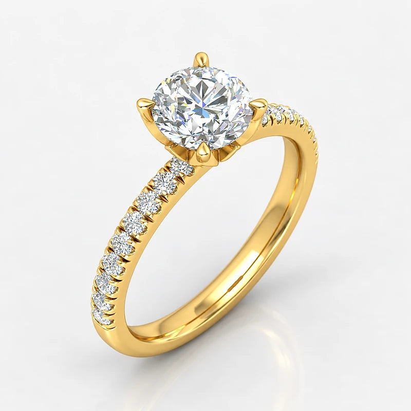 IGI Certified Lab Grown Round Diamond Solitaire Engagement Ring with Side Round Diamonds in Gold & Platinum - 1-5ct