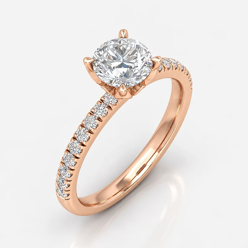 IGI Certified Lab Grown Round Diamond Solitaire Engagement Ring with Side Round Diamonds in Gold & Platinum - 1-5ct