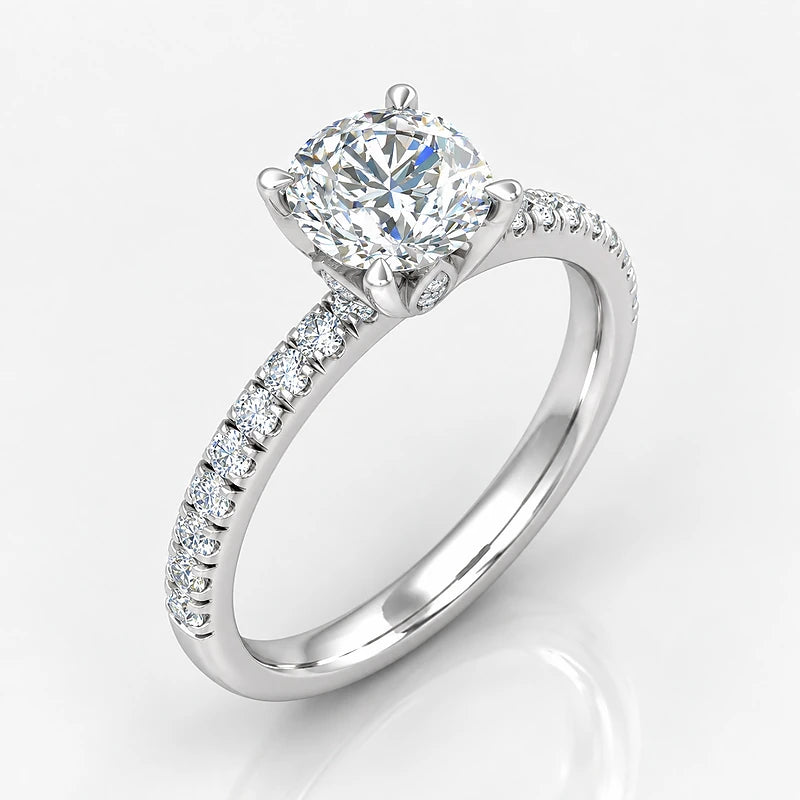 IGI Certified Lab Grown Round Diamond Solitaire Engagement Ring with Side Round Diamonds in Gold & Platinum - 1-5ct