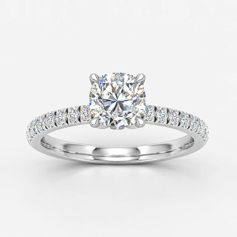 IGI Certified Lab Grown Round Diamond Solitaire Engagement Ring with Side Round Diamonds in Gold & Platinum - 1-5ct