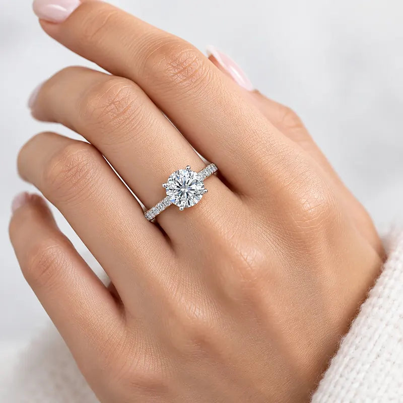 IGI Certified Lab Grown Round Diamond Claw & Pavé Engagement Ring in Gold & Platinum - 1-5ct
