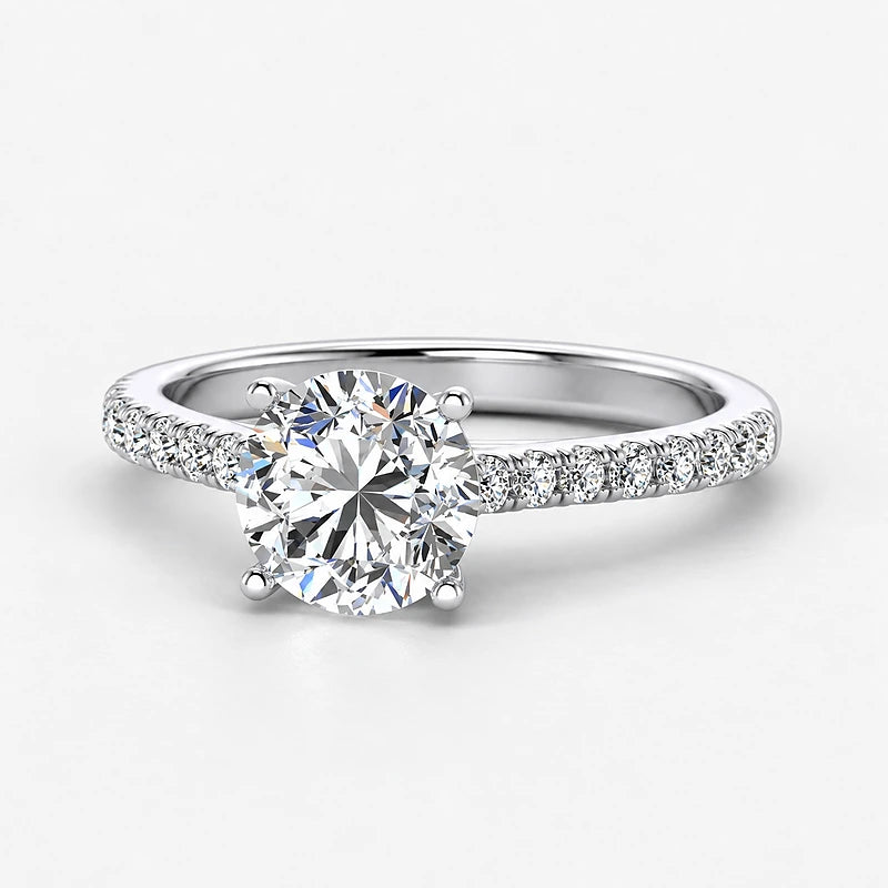 IGI Certified Lab Grown Round Diamond Claw & Pavé Engagement Ring in Gold & Platinum - 1-5ct