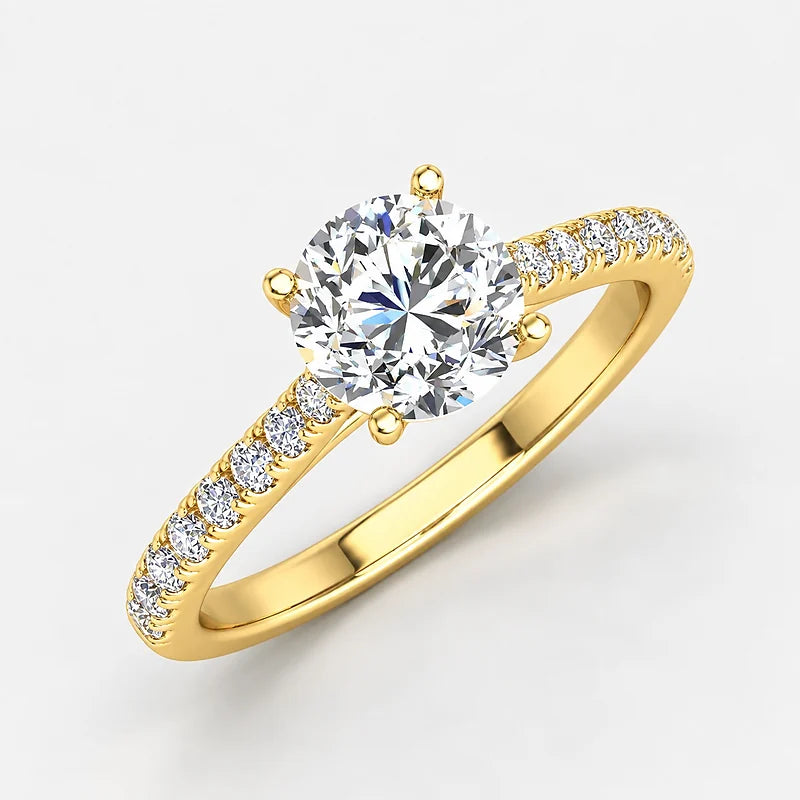 IGI Certified Lab Grown Round Diamond Claw & Pavé Engagement Ring in Gold & Platinum - 1-5ct