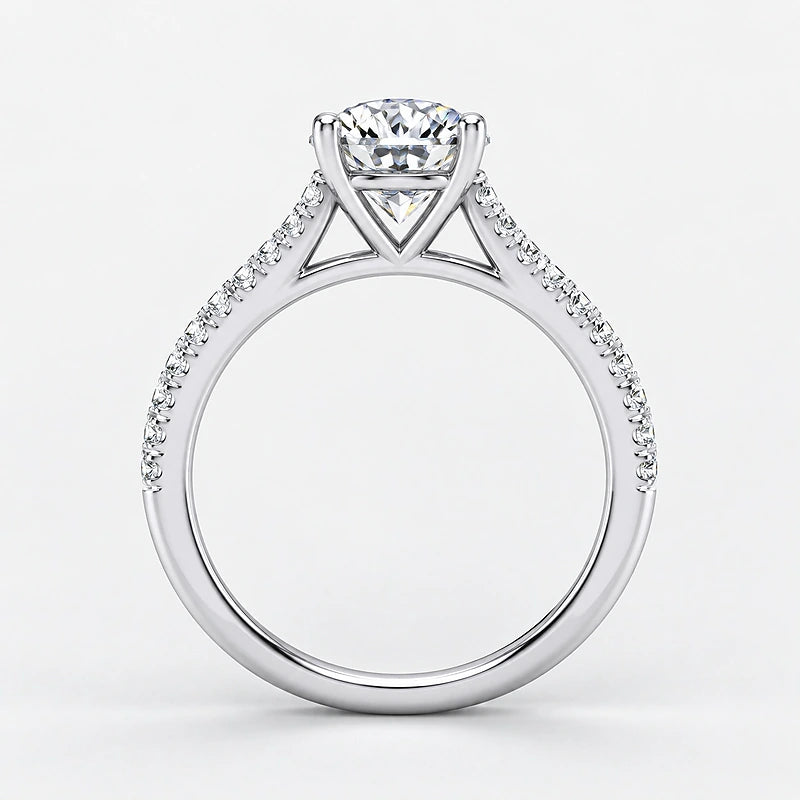 IGI Certified Lab Grown Round Diamond Claw & Pavé Engagement Ring in Gold & Platinum - 1-5ct