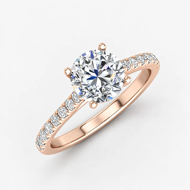 IGI Certified Lab Grown Round Diamond Claw & Pavé Engagement Ring in Gold & Platinum - 1-5ct