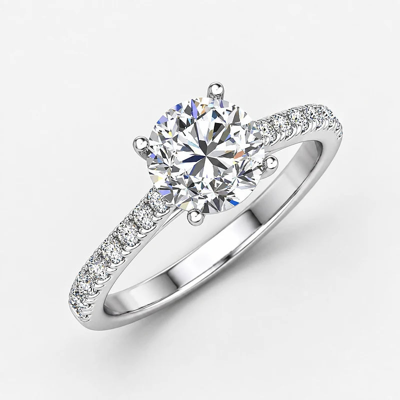 IGI Certified Lab Grown Round Diamond Claw & Pavé Engagement Ring in Gold & Platinum - 1-5ct