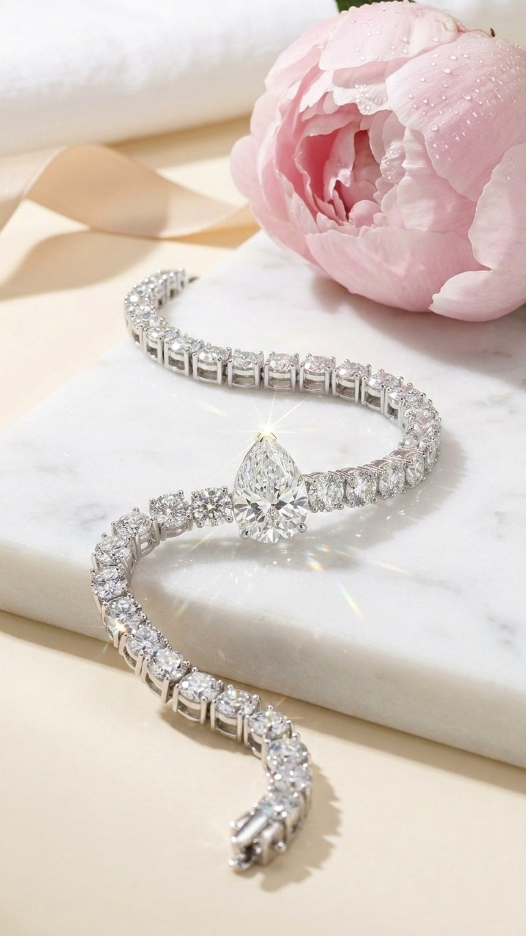 11.86Ct Pear and Round Lab Diamond Tennis Bracelet In 9k White Gold 7inch