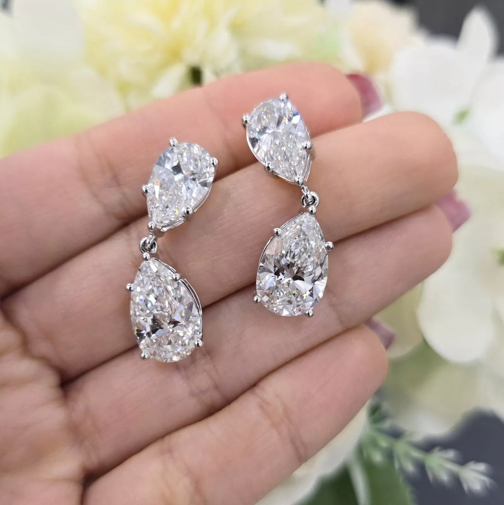 Clearance - CERTIFIED 12.00Ct Pear Diamond Dangle Drop Earring in Platinum
